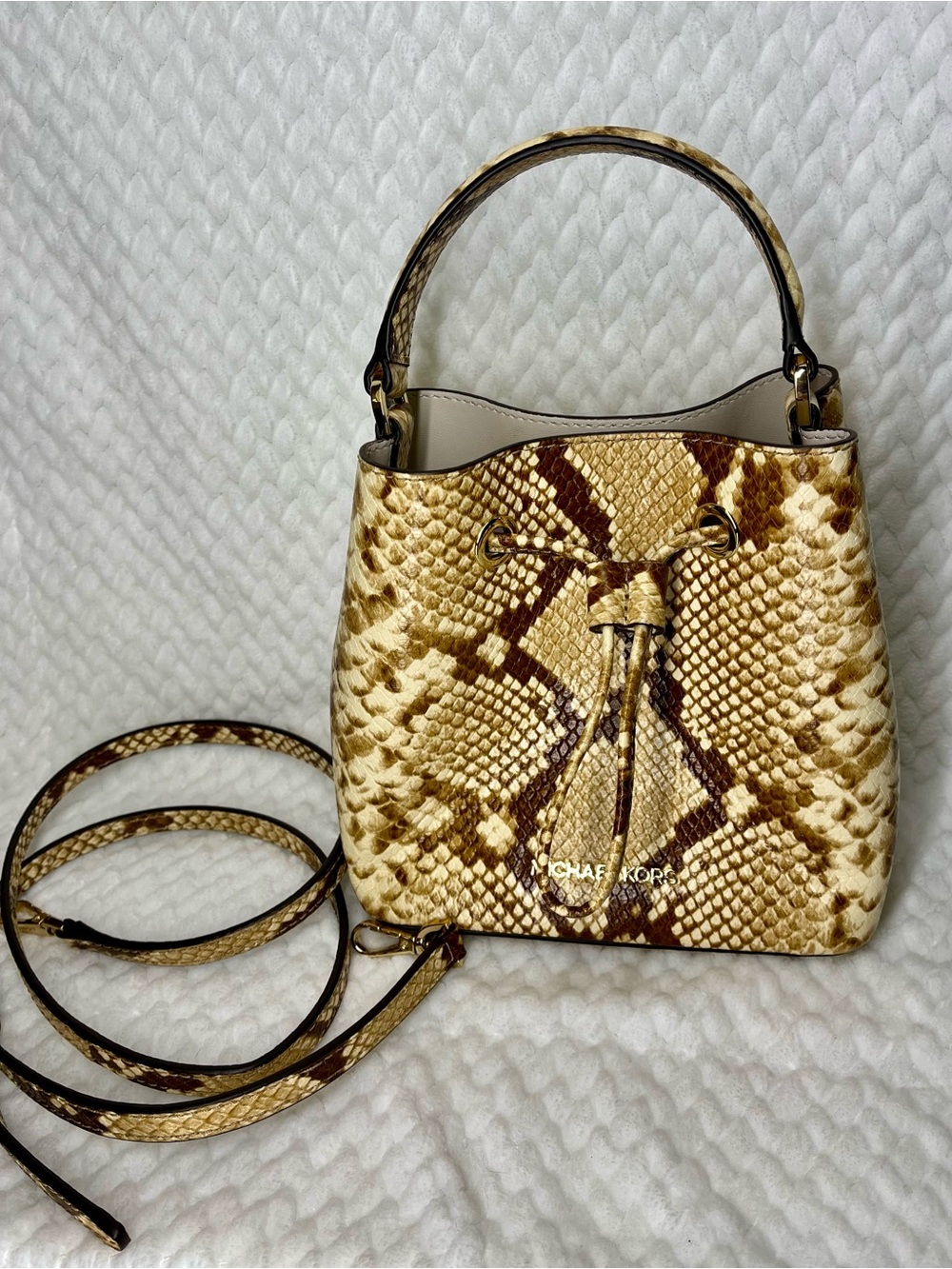 Michael Kors Suri Small Python Embossed Leather Drawstring Crossbody Bucket Bag